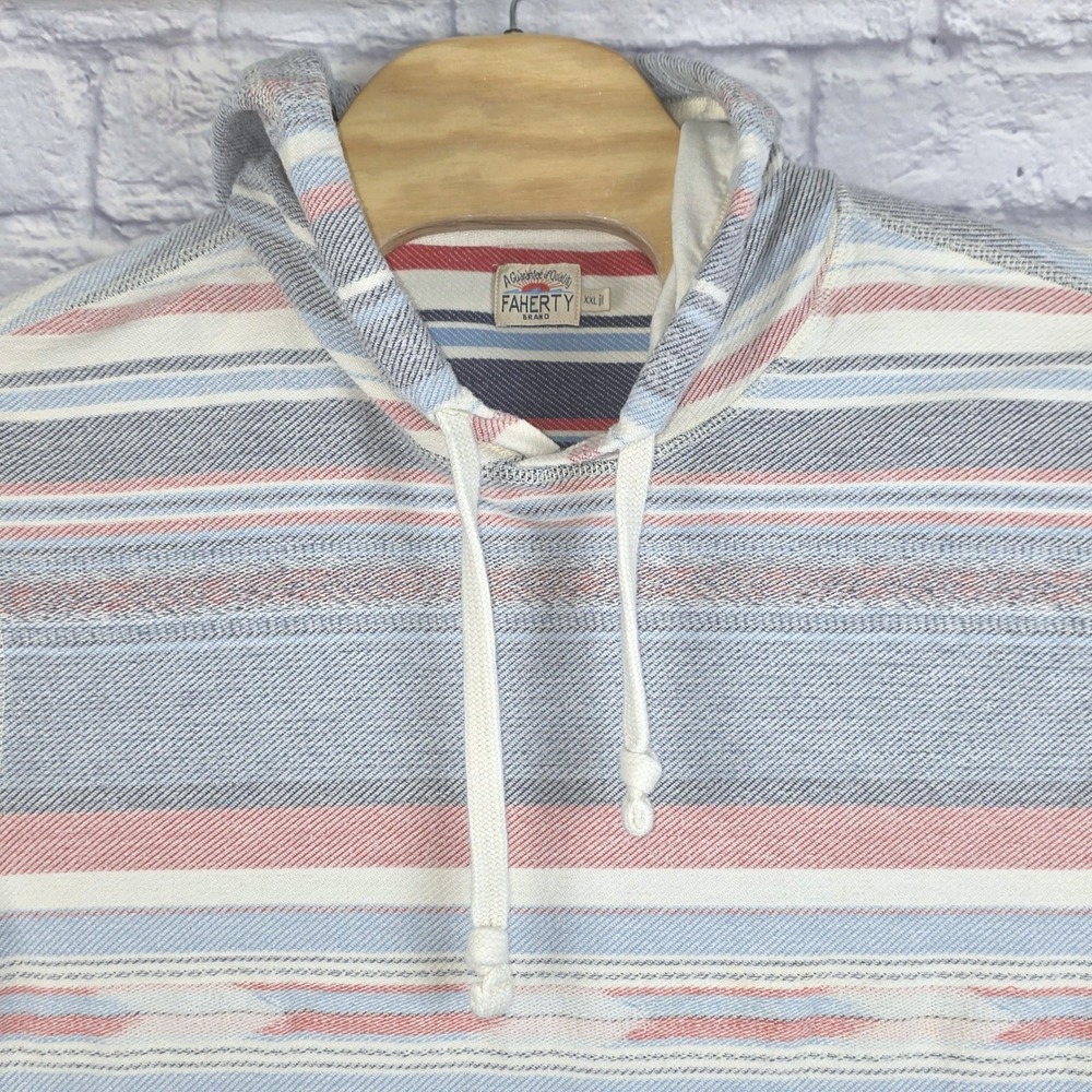 Faherty Brand Men Byron Bay Organic Cotton Aztec Pullover Jersey Hoodie Size 2XL